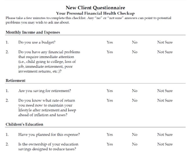 Examples of questions for new clients